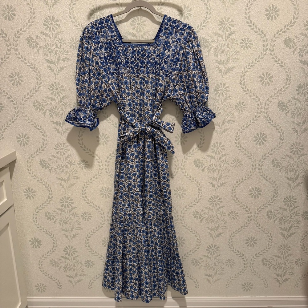 Margarita Mercantile Blue Floral smocked Women's Dress